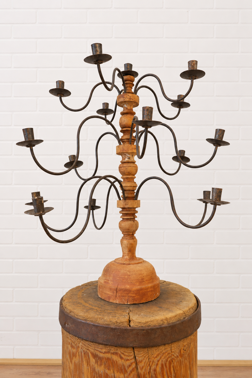 Swedish Wood & Iron Candelabra