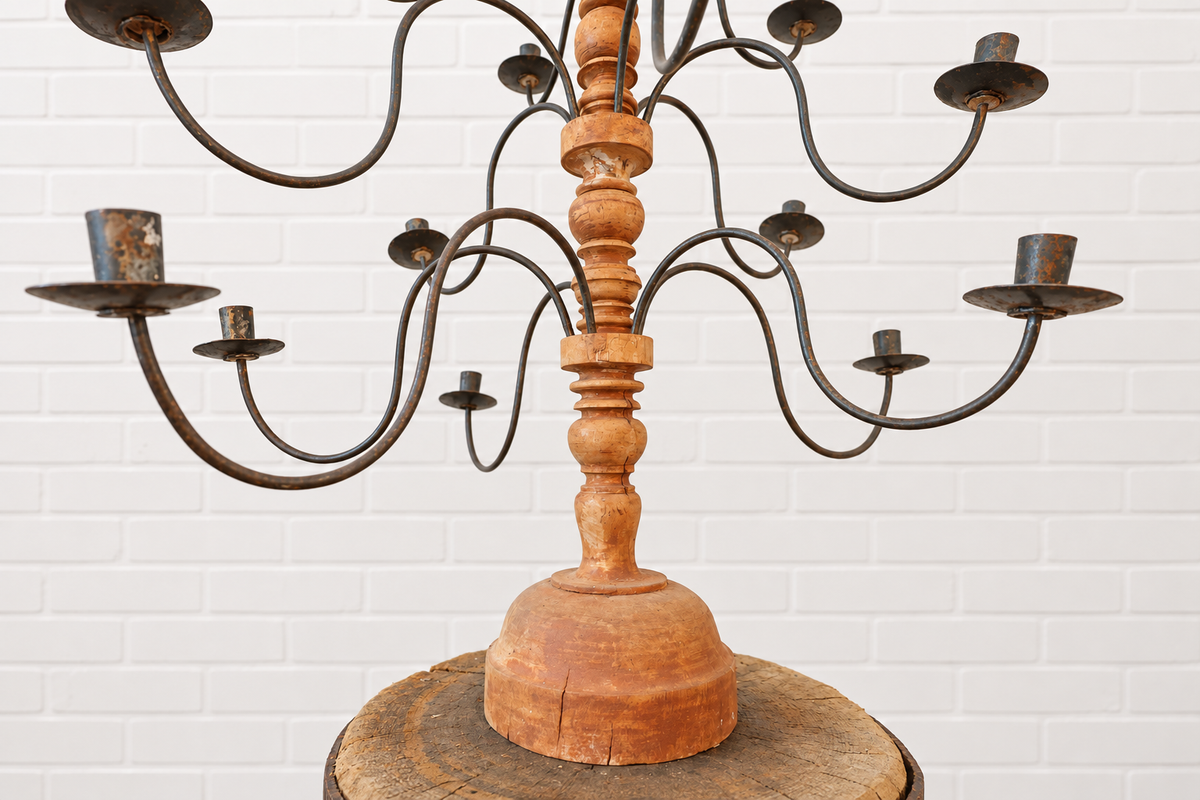 Swedish Wood & Iron Candelabra