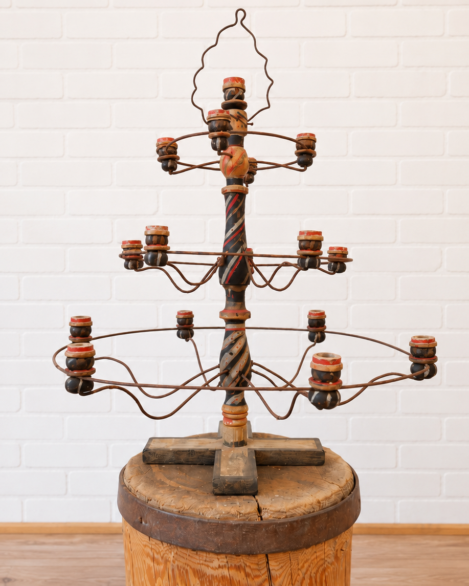 Swedish Painted Wood & Wire Chandelier