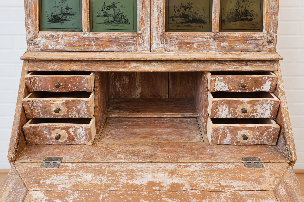 Swedish Rococo Secretary with Chinoiserie Eglomise