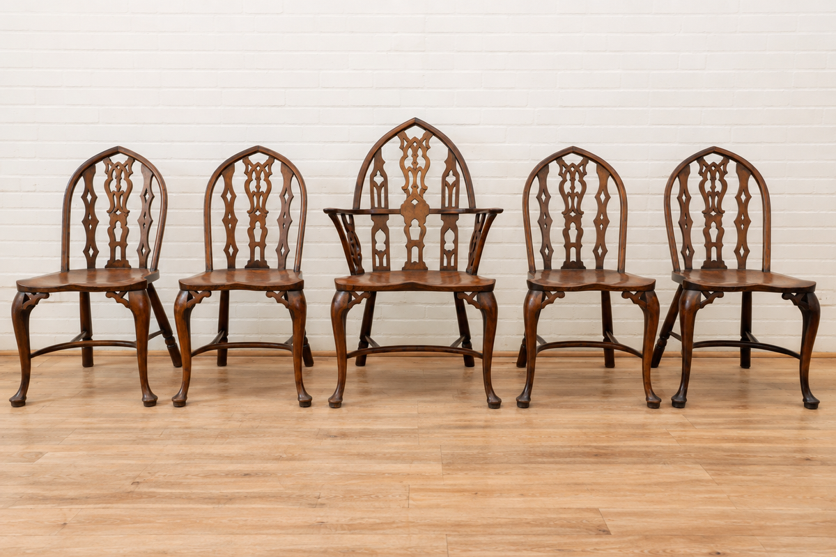 Set of 5 Gothic Revival Chairs