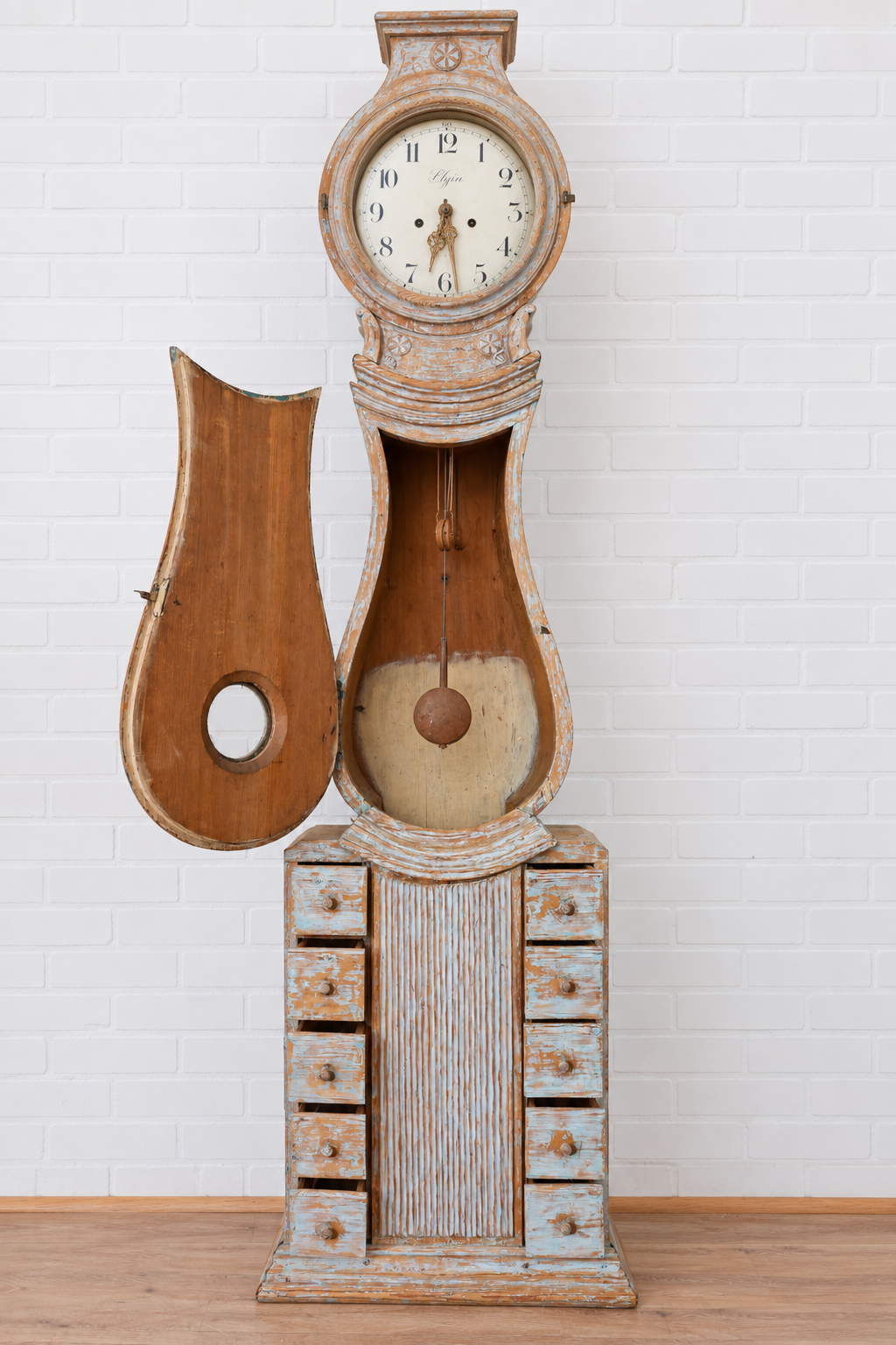 19th cent. Gustavian Swedish Tall Clock with Drawers