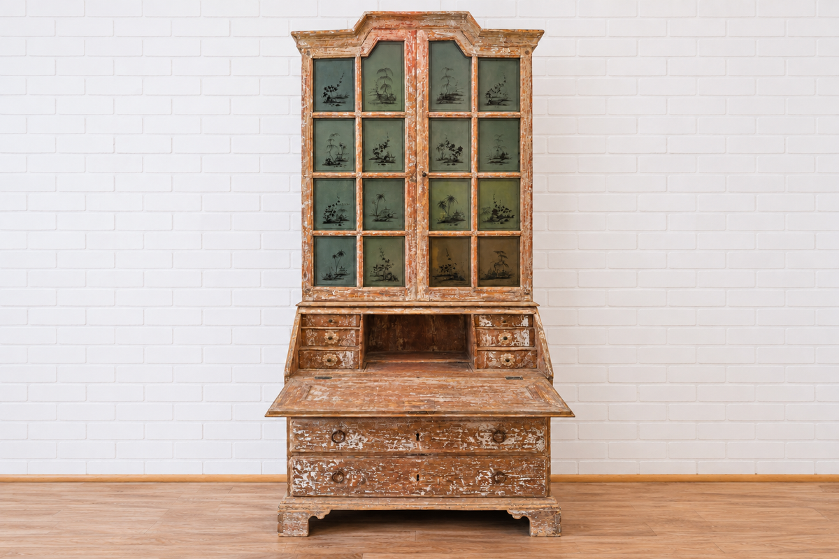 Swedish Rococo Secretary with Chinoiserie Eglomise