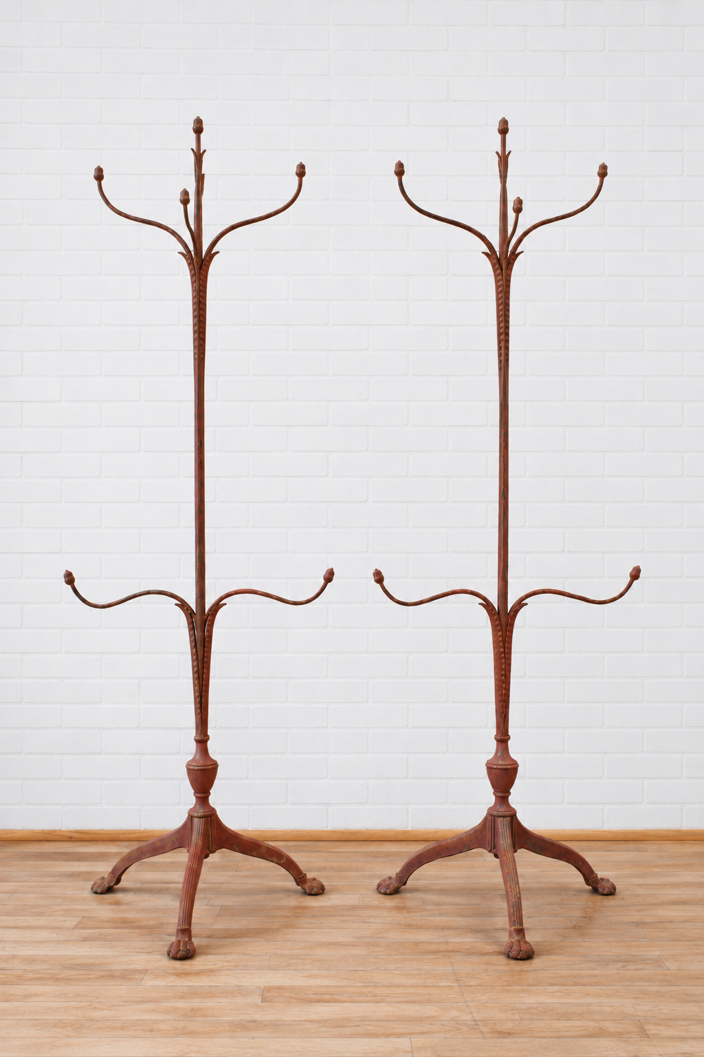 Pair English Cast and Wrought Iron Hat Stands
