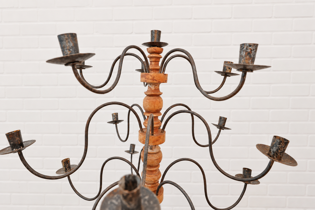 Swedish Wood & Iron Candelabra