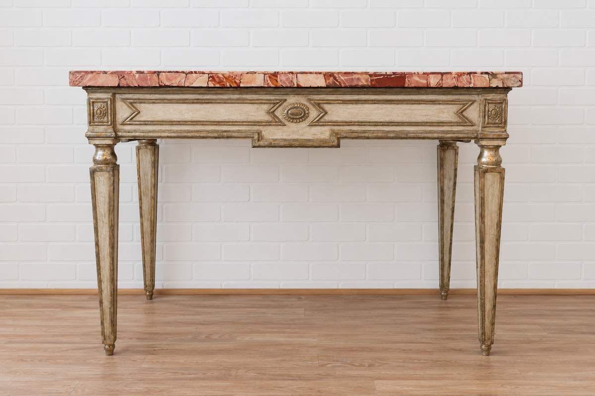 18h cent. Italian Gilt & Painted Marble Top Console