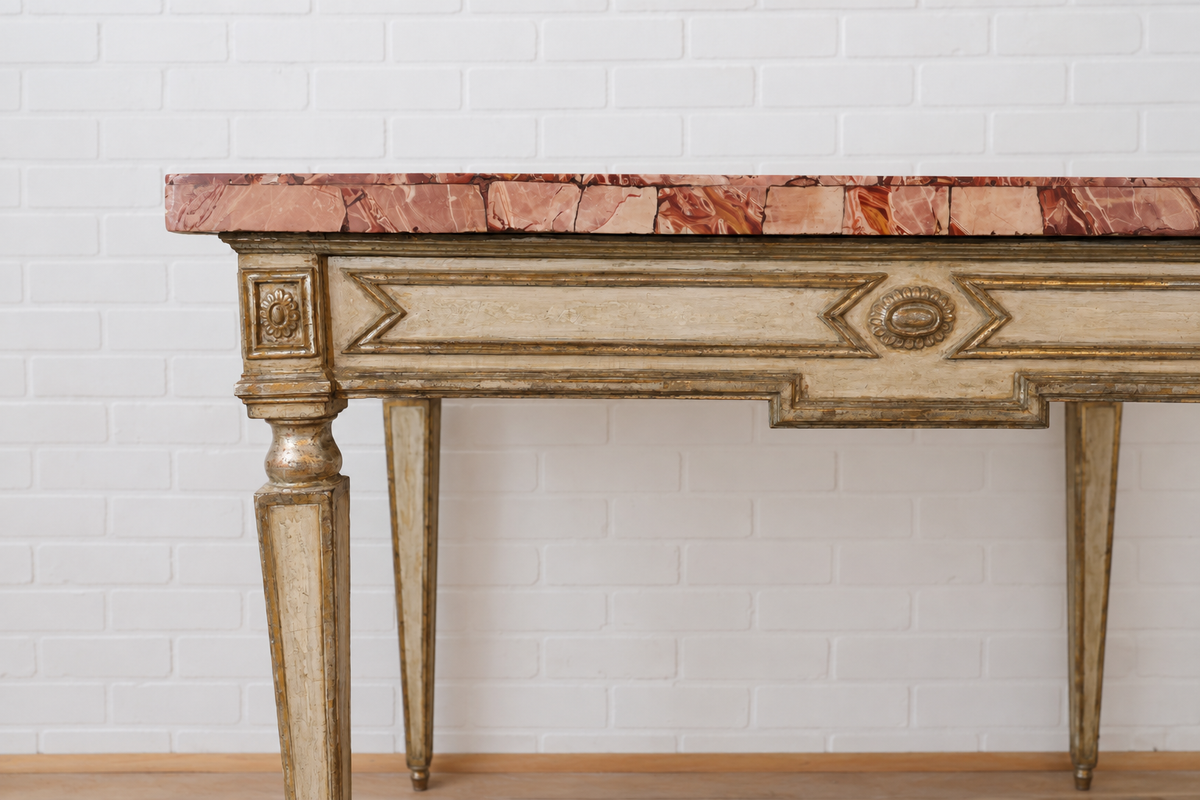 18h cent. Italian Gilt & Painted Marble Top Console