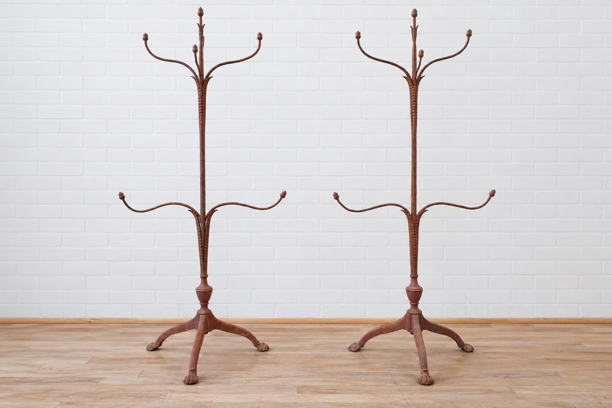 Pair English Cast and Wrought Iron Hat Stands