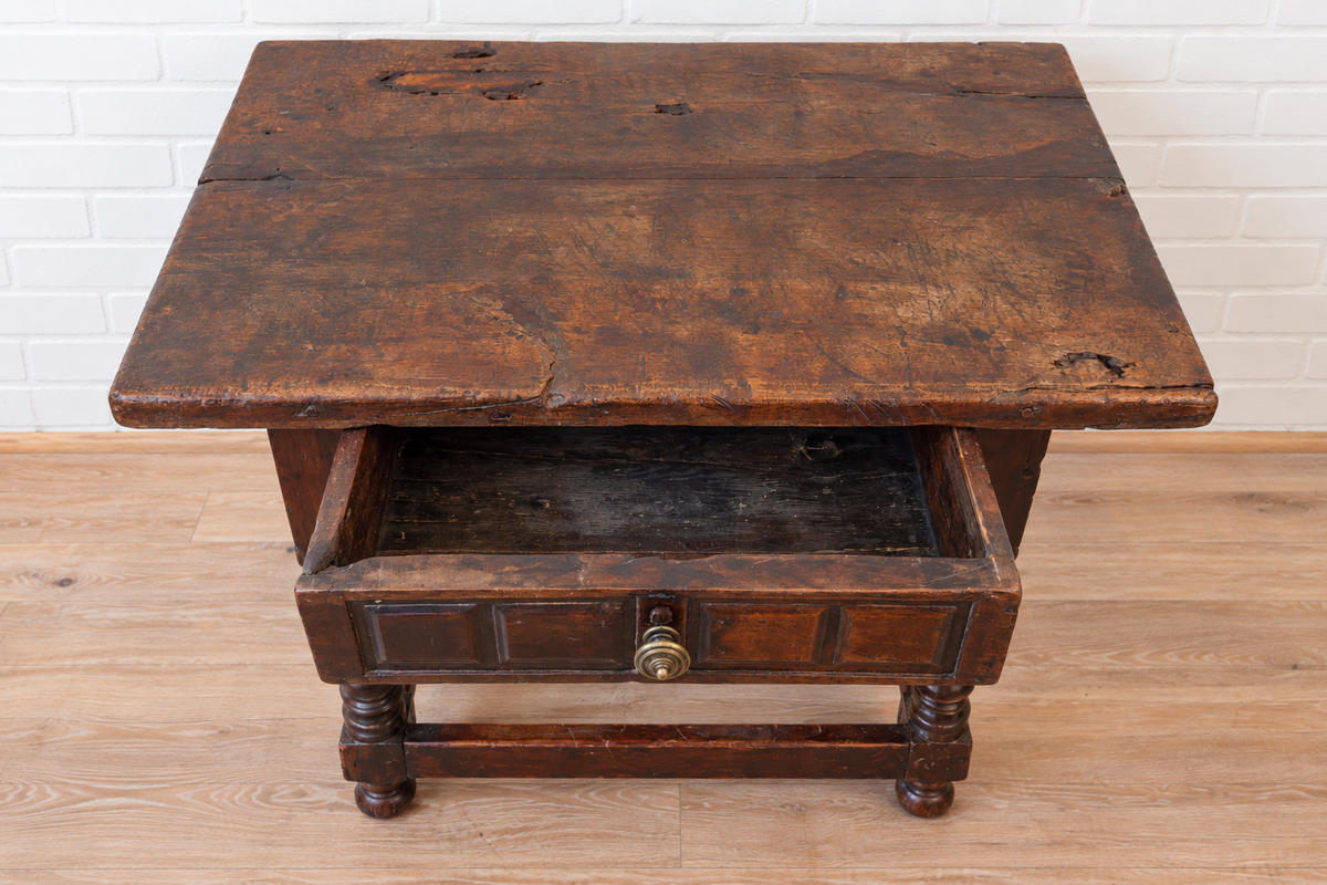 18th cent. Italian Walnut Table with Drawer