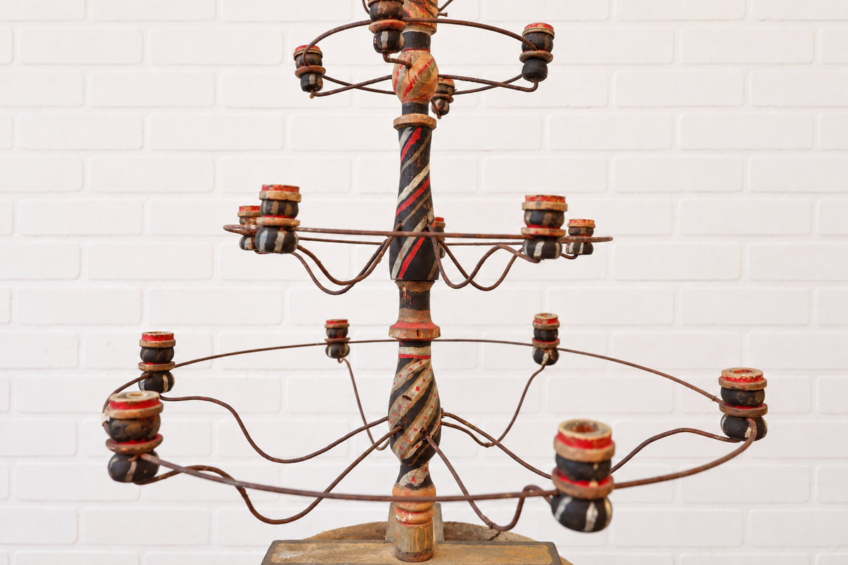 Swedish Painted Wood & Wire Chandelier