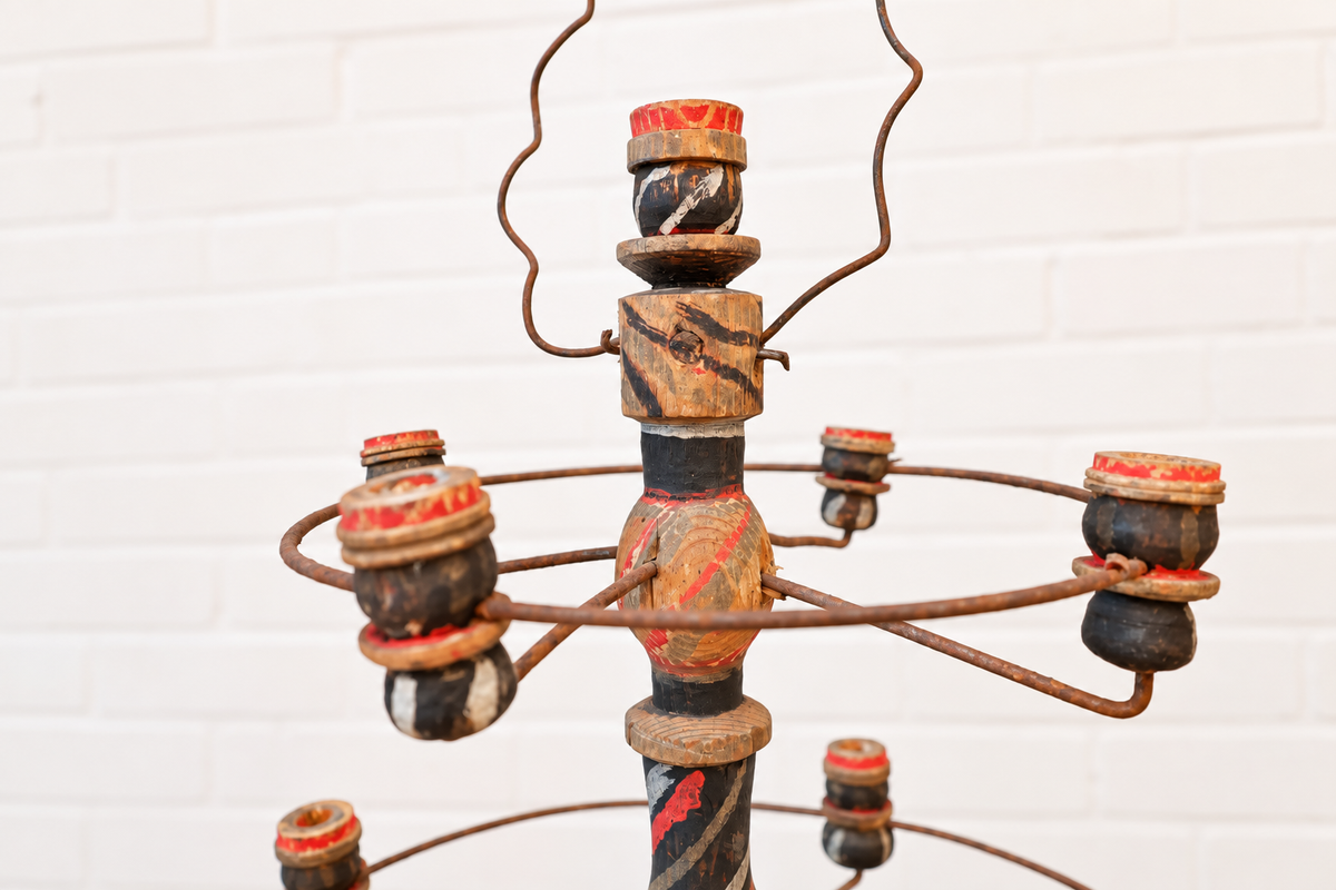Swedish Painted Wood & Wire Chandelier