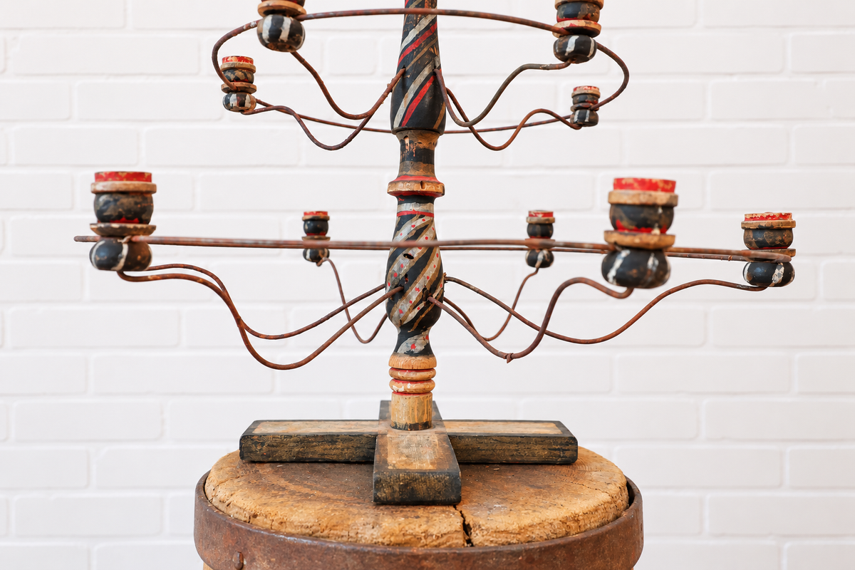 Swedish Painted Wood & Wire Chandelier