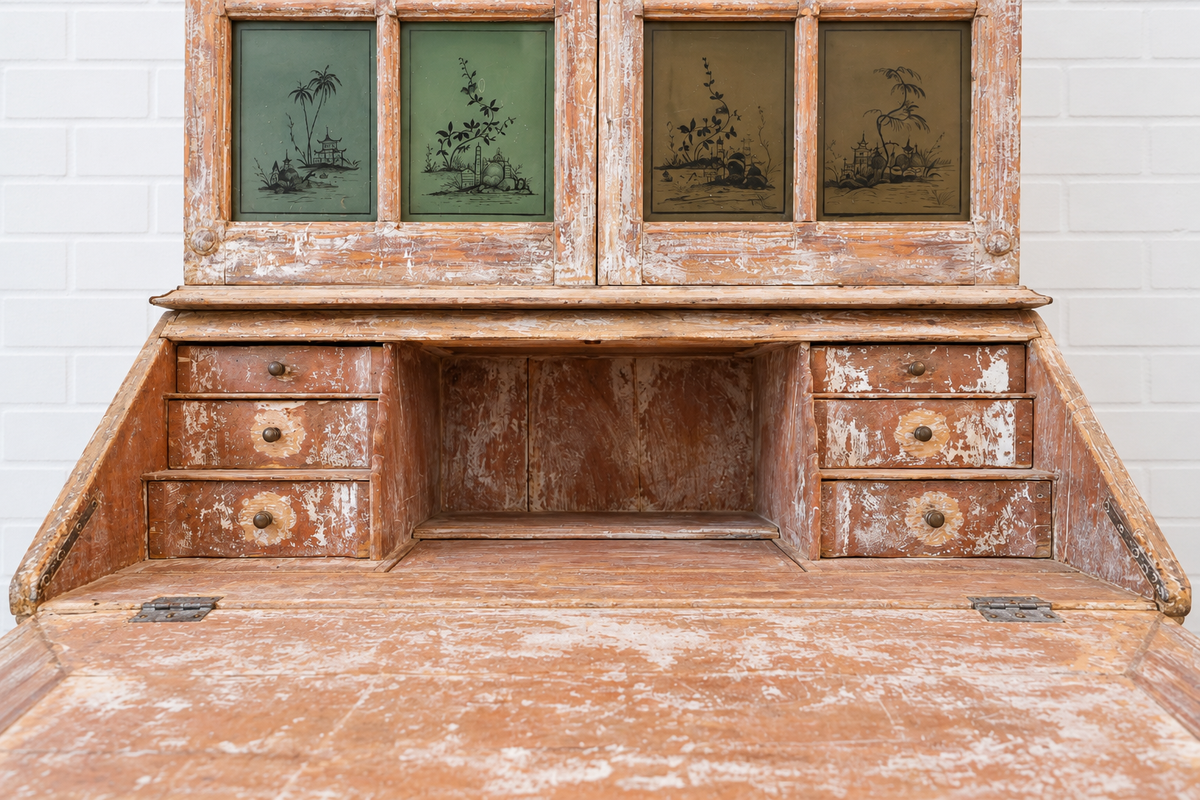 Swedish Rococo Secretary with Chinoiserie Eglomise