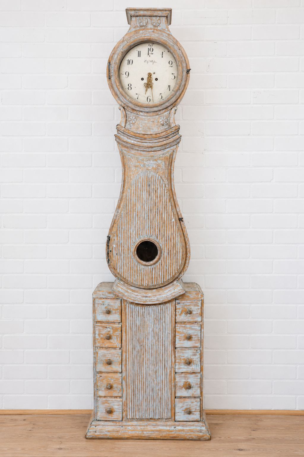 19th cent. Gustavian Swedish Tall Clock with Drawers
